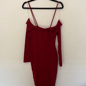 Red Long Sleeve Off-the-Shoulder Dress